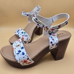 Torrid Womens White Floral Platform Block Heel Sandals Size 9.5 WW